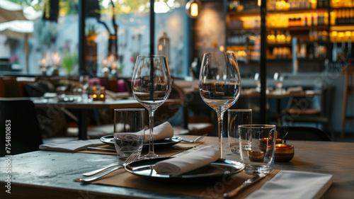 Empty glasses on table in restaurant. Selective focus. Restaurant.