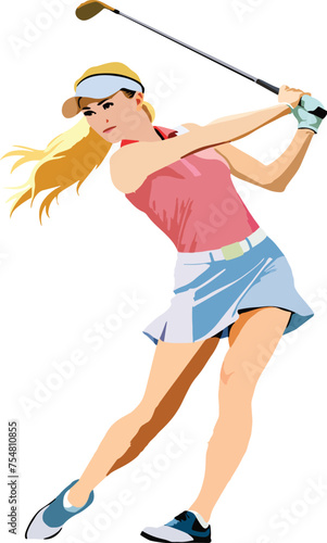 Female golfer in swing action