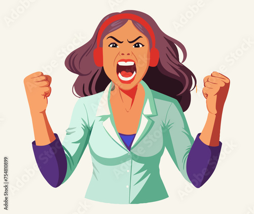 Angry and determined female businesswoman shouting and expressing frustration in the office -