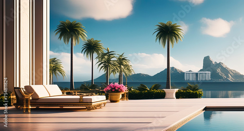 a tropical resort on a sunny day. generate ai