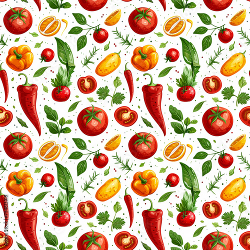 Seamless grocery vegetarian pattern in vector style