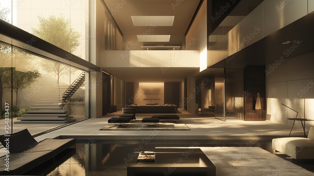 Fototapeta premium A huge living room with a high ceiling.