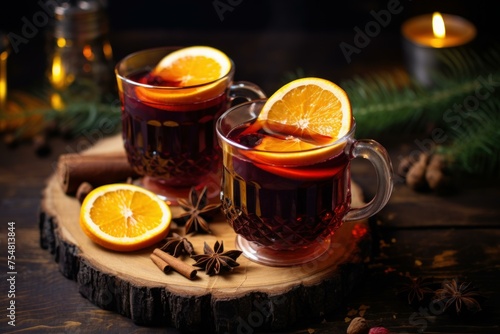 Warm Mulled wine orange. Cup romantic. Generate Ai