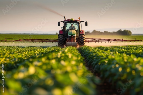 A farmer rides in a combine and waters his fields, agricultural business concept
 photo