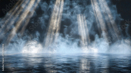 Abstract Nature Background with Blue Sky, Stormy Sea, and Dramatic Clouds, Conceptual Ocean Landscape