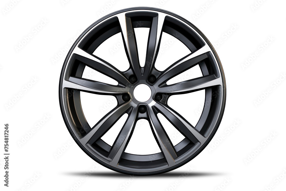 Alloy car rim for wheel isolated on a white background. Alloy wheel design for car wheel. Close-up.