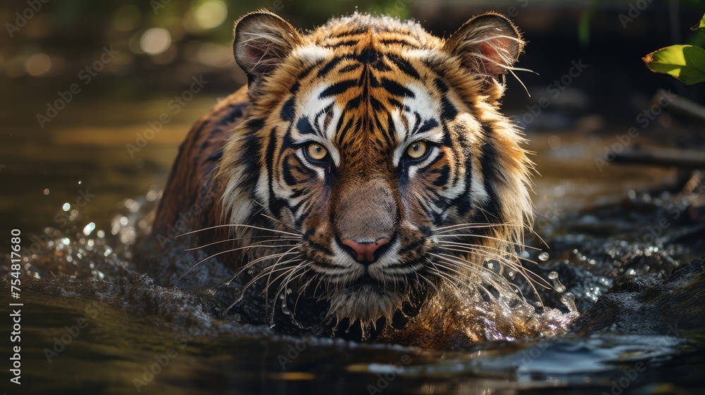 Close up of tiger in the water.