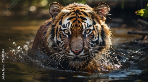 Close up of tiger in the water.