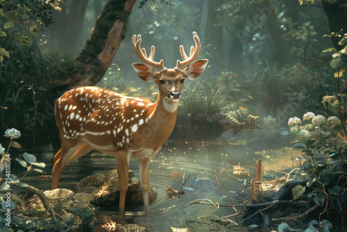 Beautiful young deer in the forest