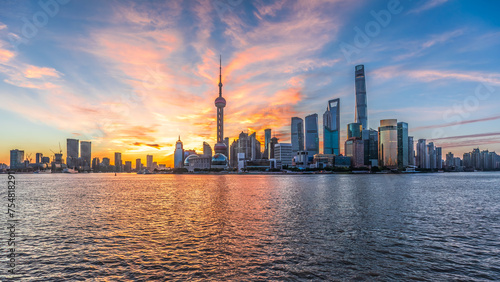Shanghai skyline and modern city buildings scenery at sunrise. Famous financial district landmark in Shanghai. © ABCDstock
