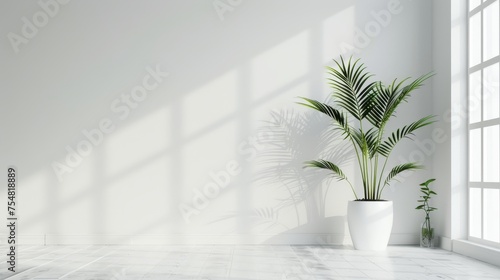White interior with green plants