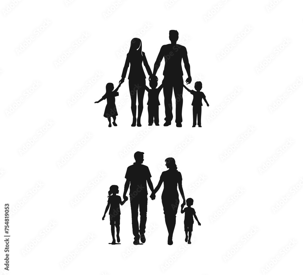 A collection of families holding hands Silhouette vector illustration on a white background