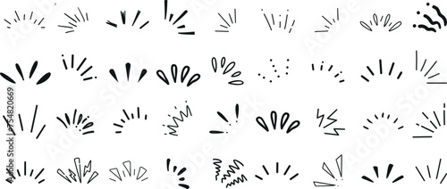 Hand drawn doodle bursts on white background. Unique, creative vector design elements. Perfect for professional and personal use. Energetic, dynamic feel with monochromatic explosion like patterns