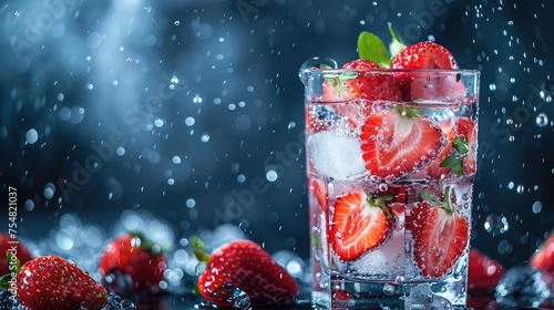 A fresh cocktail. A fresh summer cocktail with fruits and ice cubes. A glass of carbonated drink