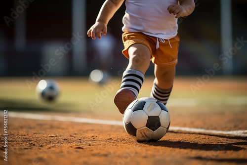 Little boy playing soccer on the field. Sport and healthy lifestyle concept. © nddcenter
