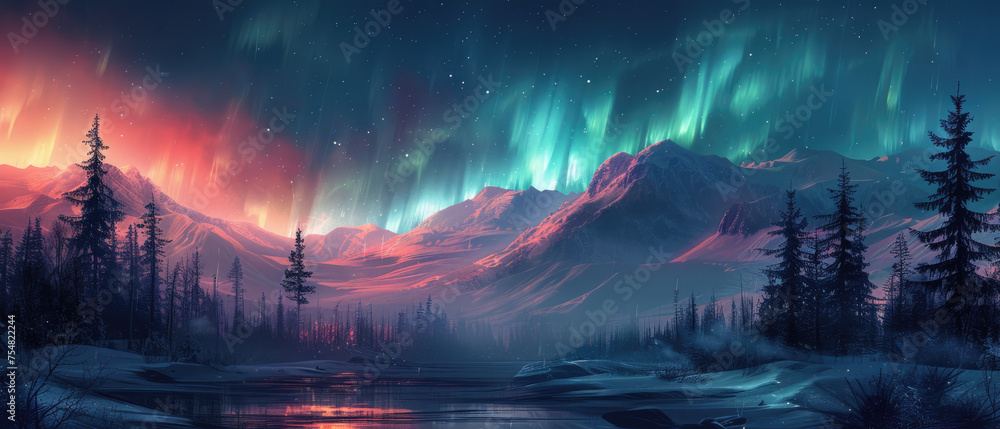 Fantastic northern lights in the night sky Fantastic northern lights in the night sky