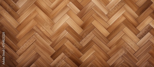 A detailed view of a light brown herringbone wood parquet floor with intricate patterns and textures, showcasing the natural grains and colors of the wood.