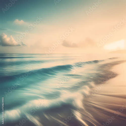 the serene beauty of a blurred ocean horizon  evoking tranquility and relaxation  generative ai