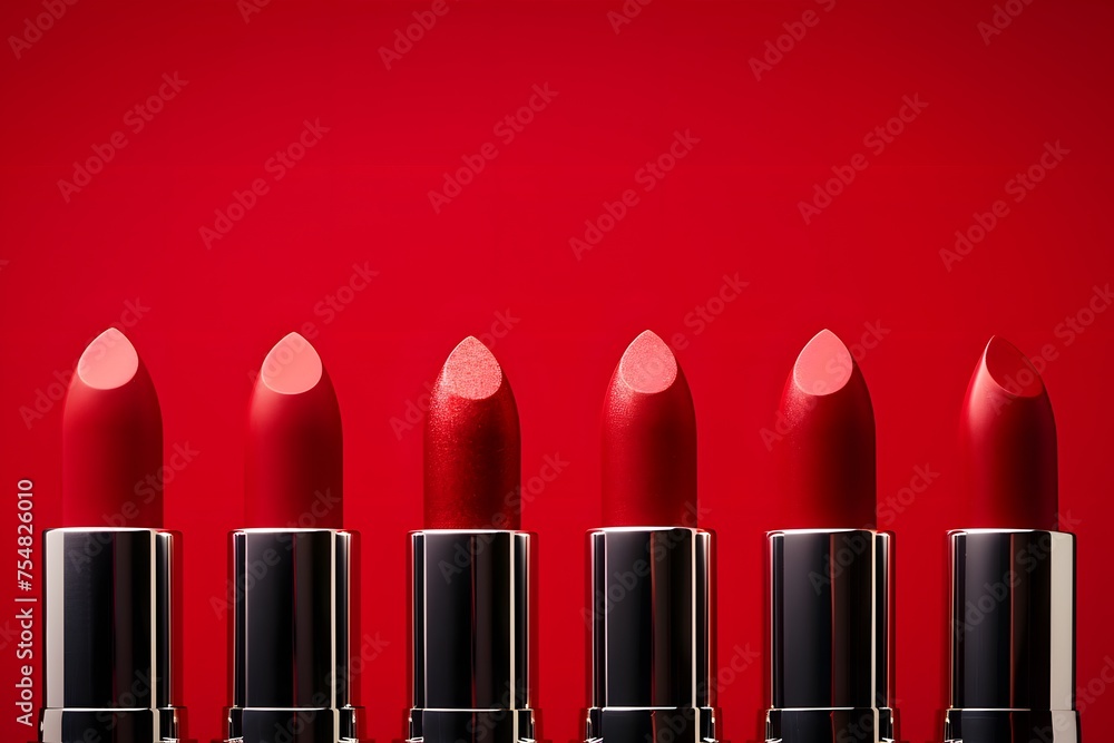 A row of red lipstick on a red background
A row of red lipstick on a red background