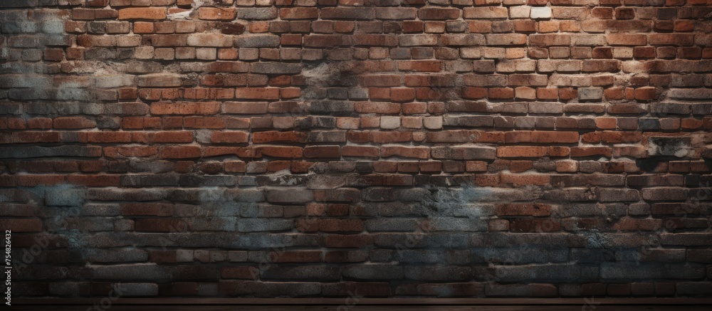 A solid brick wall with a light fixture mounted on it, casting a bright glow in the surrounding area. The light illuminates the textured surface of the bricks, creating a striking contrast.