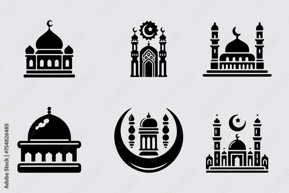 Illustrations of Islamic mosques that can be edited are suitable for use during Eid al-Fitr and Eid al-Adha