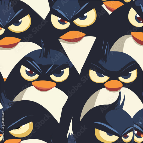 Seamless pattern with angry penguins. Creative childish texture in Scandinavian style. Great for fabric, textile Vector Illustration