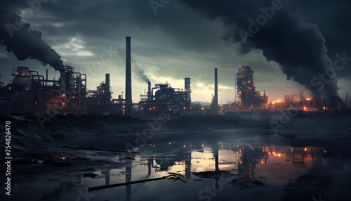 Factory pollution, industry or Oil and gas dawn smoke smog, global warming  © ChristianeMonar