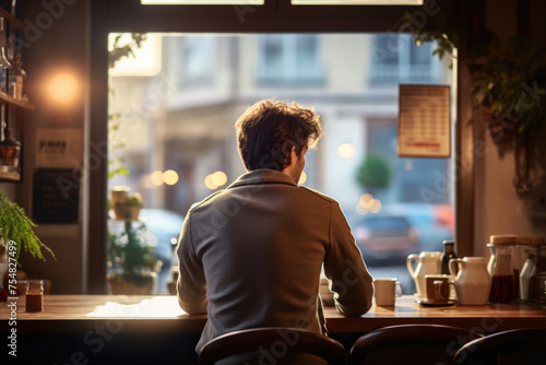 男性, 男性の後ろ姿, カフェ, カフェでくつろぐ男性, 休憩, male, male back view, cafe, men relaxing in cafe, rest