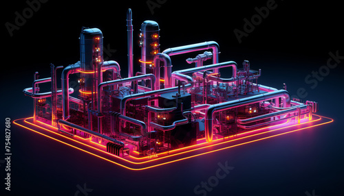Building piping and energy systems. Abstract Industrial Equipment with Neon Lights. 