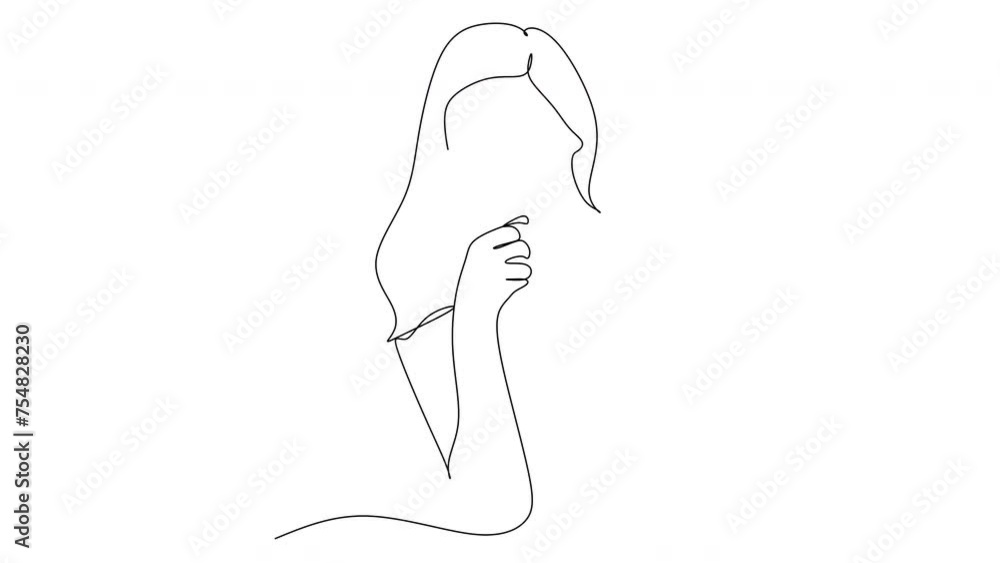 Continuous line drawing of woman with cup of coffee Continuous line drawing of woman with cup of coffee