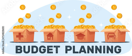 concept of allocating the family budget to The health, school, home, car