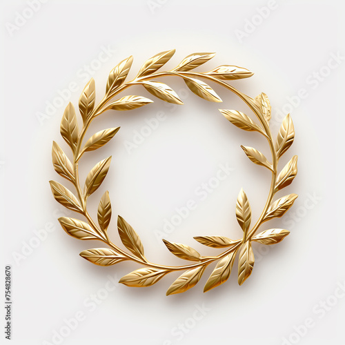 golden laurel wreath on white background сreated with Generative Ai