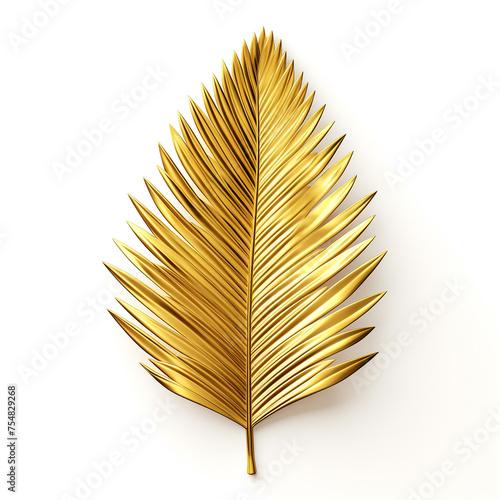 golden palm leaf on white background сreated with Generative Ai © Andrii Yablonskyi
