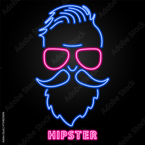 hipster neon sign, modern glowing banner design, colorful modern design trend on black background. Vector illustration.
