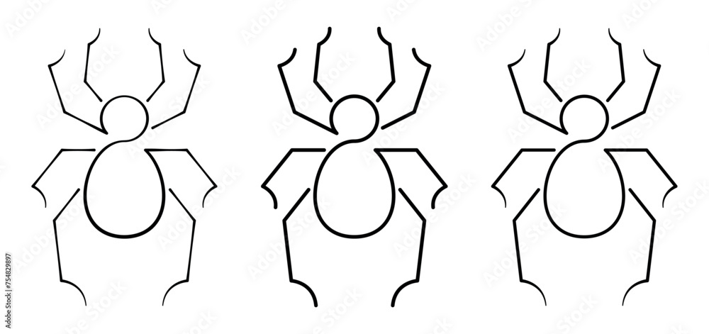 Line art spider symbol. Simple minimalist line spider, graphic insect - isolated design element for symbol, icon, brand sign, logo, etc. Black and white vector illustration. Line art spider symbol. Simple minimalist line spider, graphic insect - isolated design element for symbol, icon, brand sign, logo, etc. Black and white vector illustration.