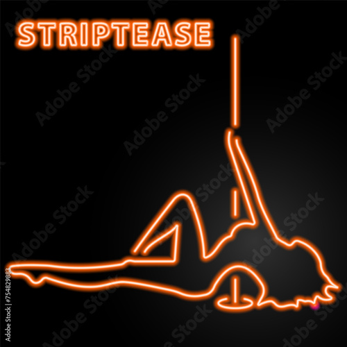 striptease neon sign, modern glowing banner design, colorful modern design trend on black background. Vector illustration.