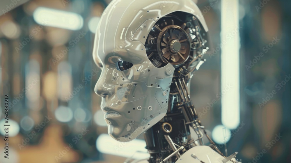 Ai robot, white armor, sci-fi, generated with AI Ai robot, white armor, sci-fi, generated with AI