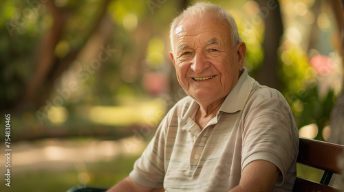 Freundlicher älterer Mann im Park, Generative AI photo