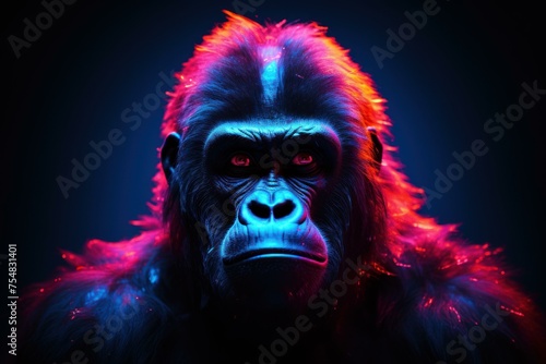Bold Neon monkey portrait. Cool face. Generate Ai