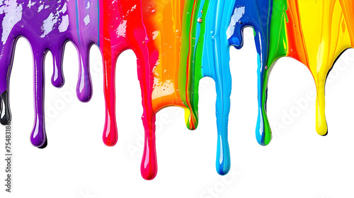 rainbow paint drips isolated on white background