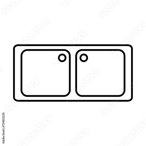 Kitchen sink icon. Outline technical drawing. Vector illustration of wash basin. Linear web pictogram isolated on white background. Top view.