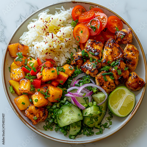 Cowboy Lunch on a Platter, Overhead View, White Background, created with Generative AI technology