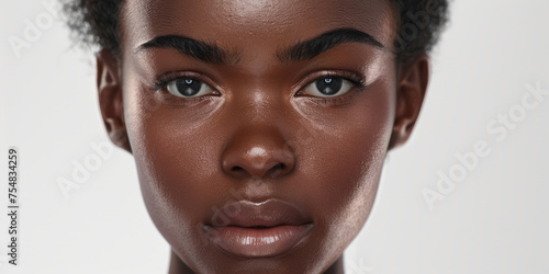 An incredibly realistic digital artwork of a young woman's face, depicting fine skin details