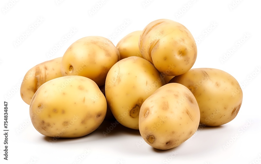 Potatoes with basil leaves isolated on a white background Potatoes with basil leaves isolated on a white background