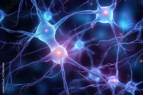 Interconnected Neuron cells knots. Micro science. Generate Ai