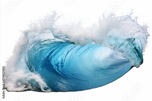 Scenic Blue Ocean Wave with White Foamy Crest Isolated on Clean White Background