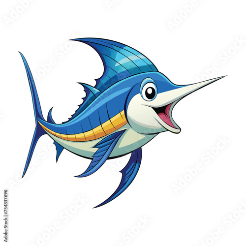 Cartoon marlin fish isolated illustration on white background