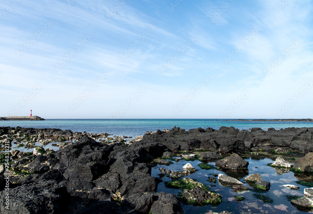 View of the rocky seaside in Jeju Island