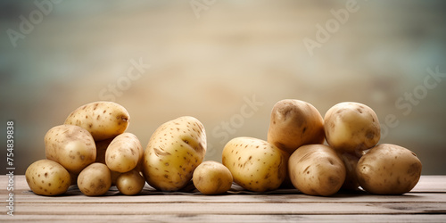  Potato organic vegetable on wooden table use to cooking and blurred background 