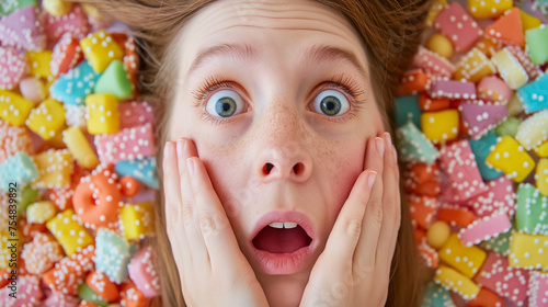 Woman amid a sea of colorful candies. © RISHAD